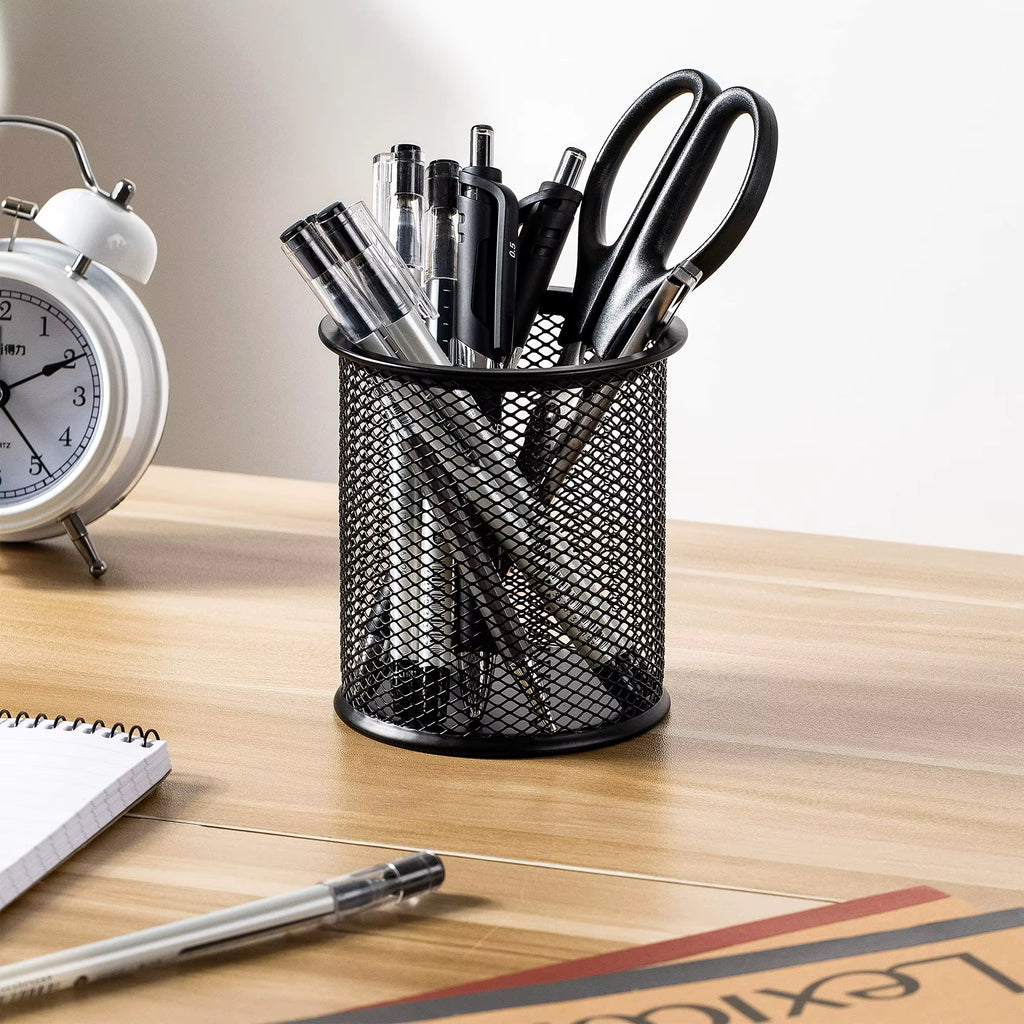 Container Desk Organizer Container Black Desktop Metal Pen Holders Mesh Pencil Cup Pen Case