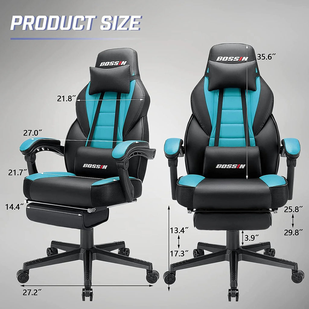 Gaming Chairs with Footrest, Massage Leather Game Chair for Adults, Big and Tall Gamer Chair with Headrest and Lumbar Support