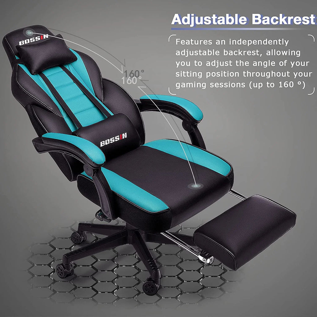 Gaming Chairs with Footrest, Massage Leather Game Chair for Adults, Big and Tall Gamer Chair with Headrest and Lumbar Support