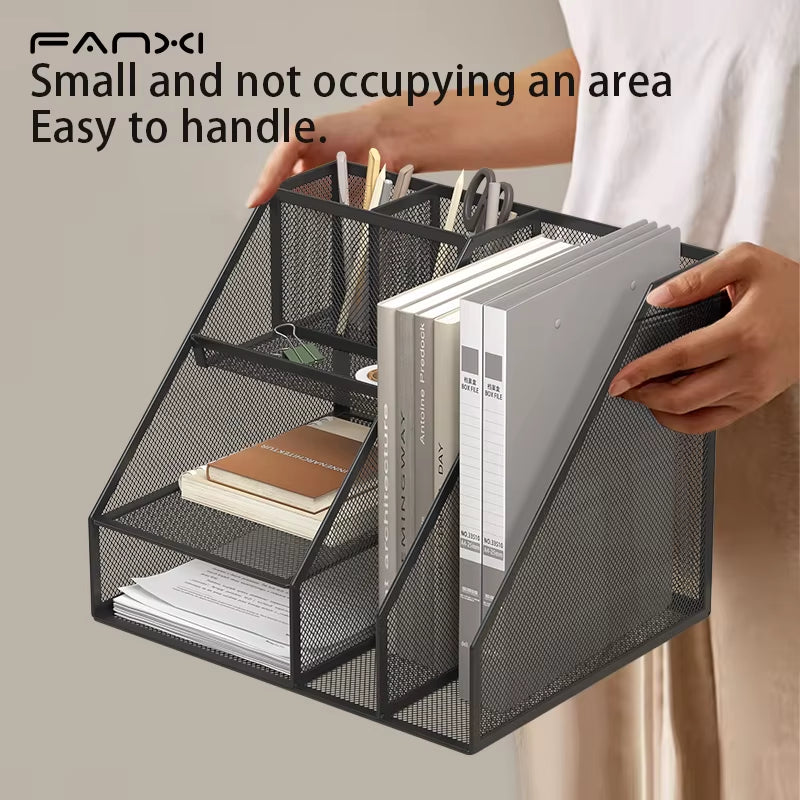 Desk Organizer with File Holder, Desk Organizers with 3 Tier Letter Trays and 2 Pen Holders,