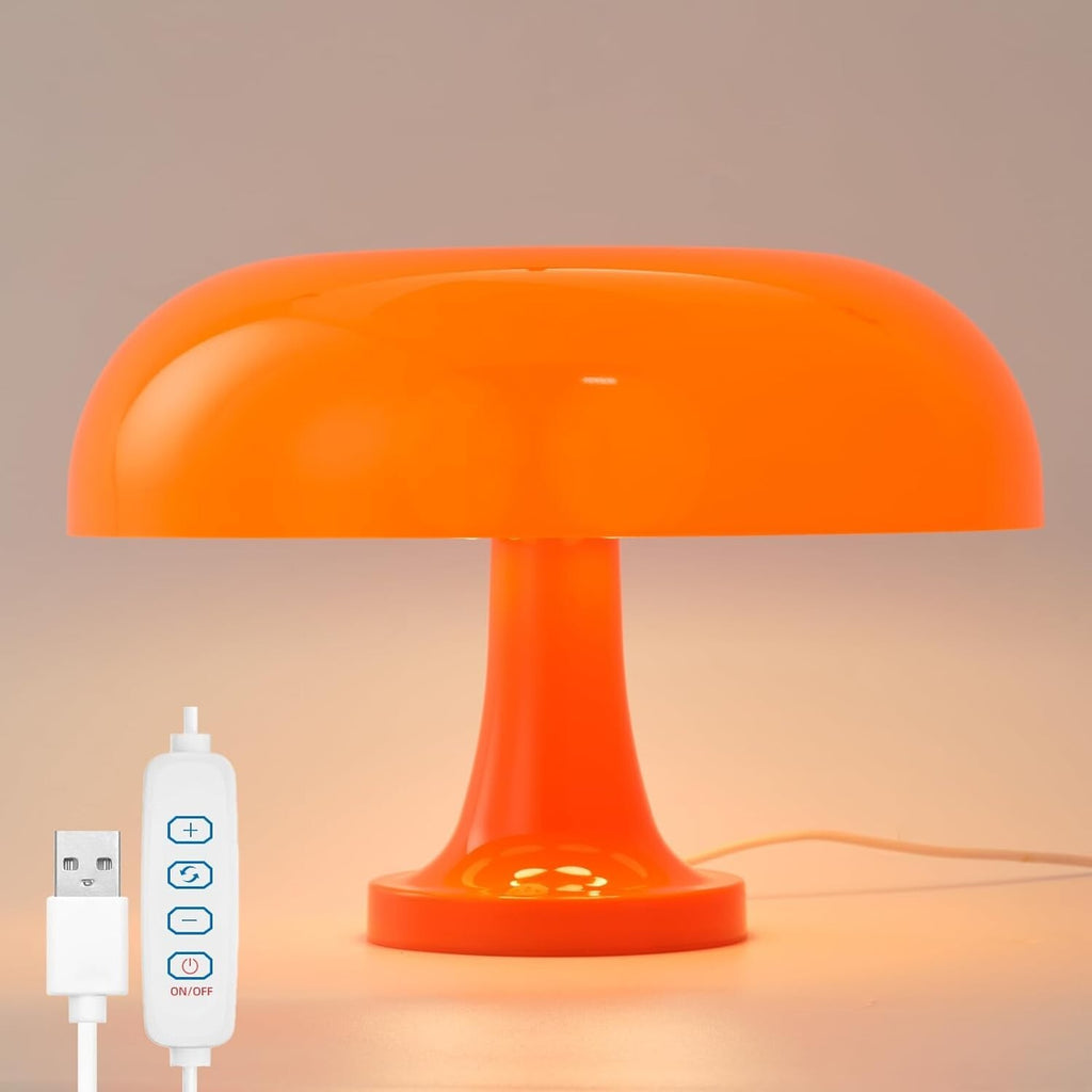 Retro Orange Mushroom Lamp for Bedroom Nightstand Mid Century Modern Table La...