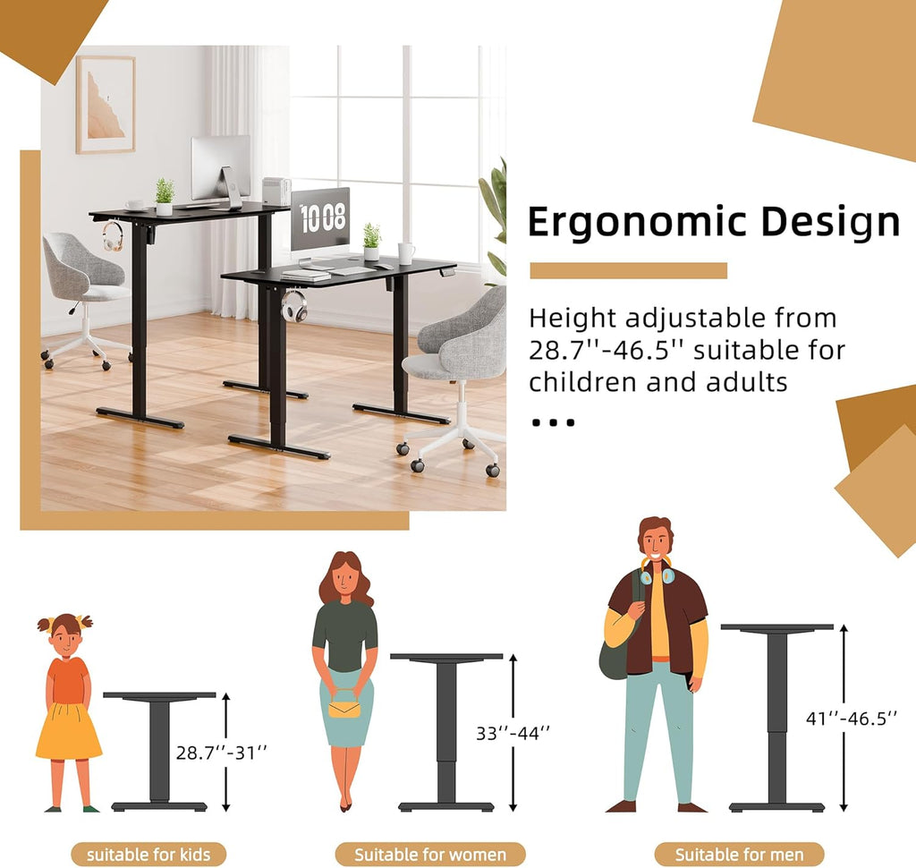 Electric Standing Desk, Height Adjustable Desk 48 X 24 Inch Sit Stand up Desks, Computer Desks with Memory Preset, Splice Tabletop, Black Frame and Black Top