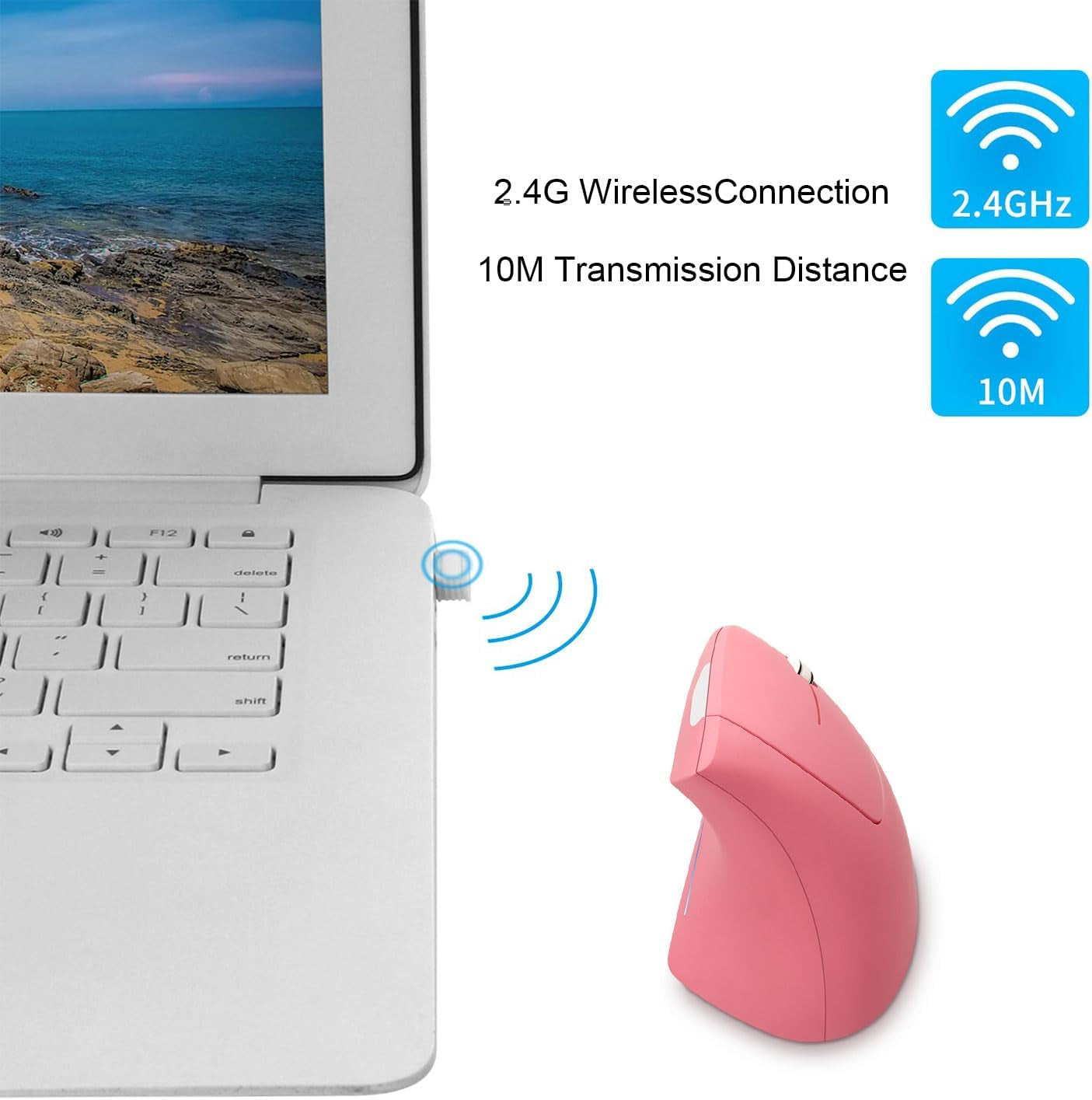 Ergonomic Wireless Vertical Mouse Ergo Optical 2.4G Cordless Mouse Portable Travel Mice with 6 Buttons 3 Adjustable DPI 800/1200/1600 for PC Laptop Desktop (Pink)
