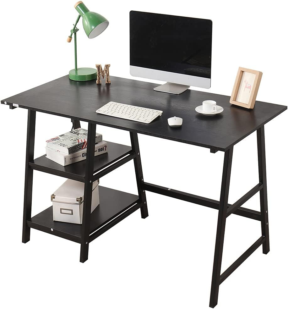 Trestle Desk, 47 Inches, Reversible Storage, Home Office Computer Desk, Student Desk, Black