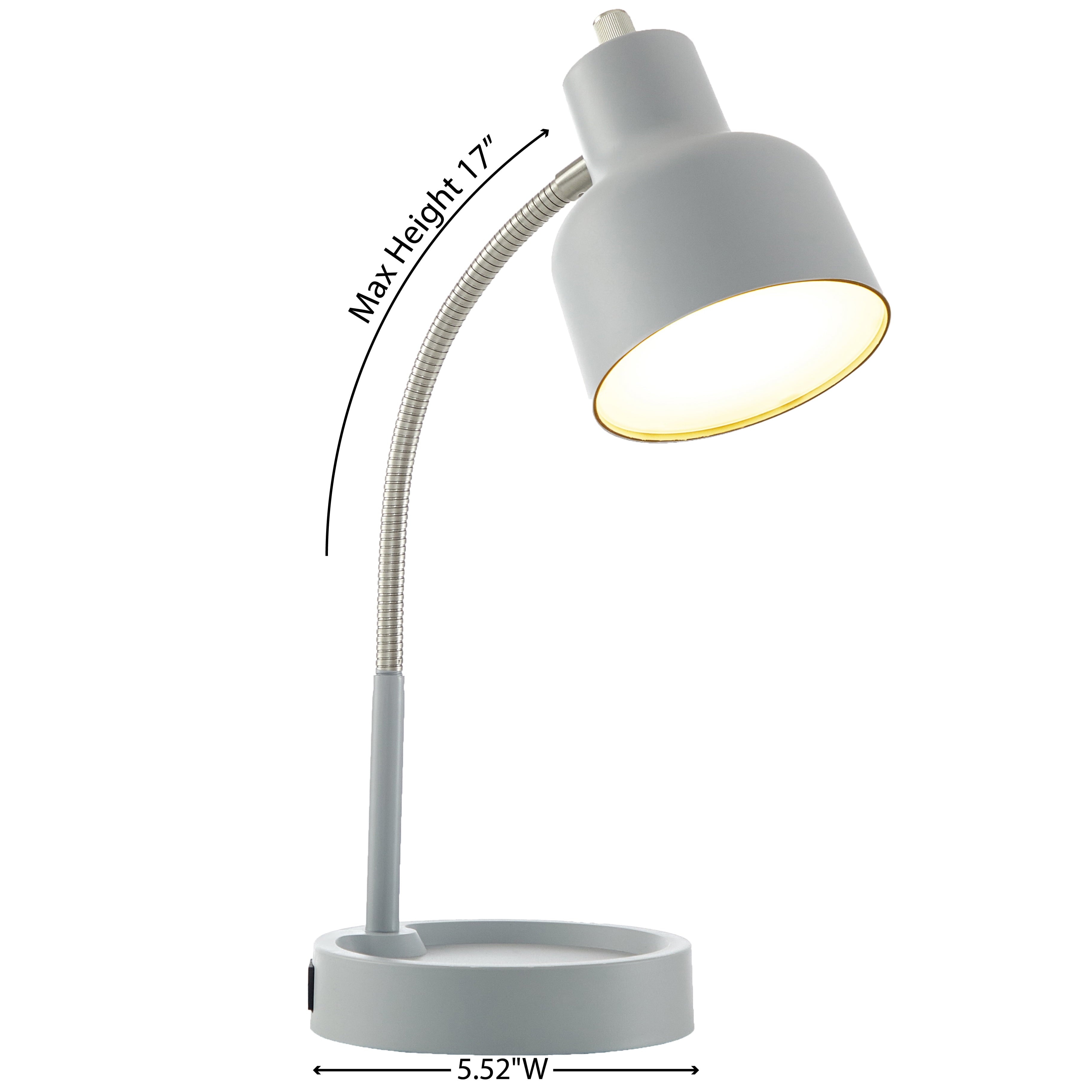 LED Desk Lamp with Catch-All Base & AC Outlet, Matte Gray