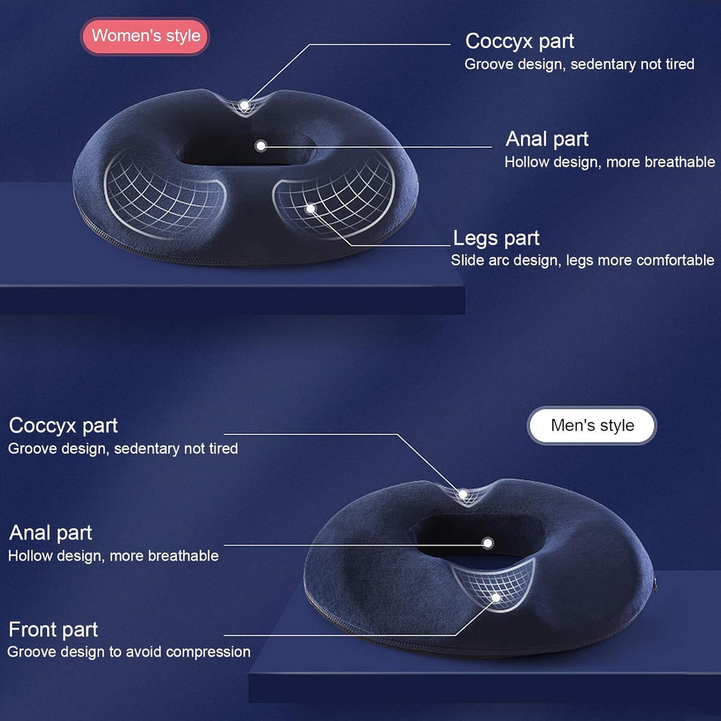 Donut Pillow, Large Seat Cushion for Relief Tailbone Pain, Hemmoroid Treatment, Bed Sores, Prostate, Coccyx, Sciatica, Pregnancy, Postpartum, Ergonomic Design (Velour Cover for Male)