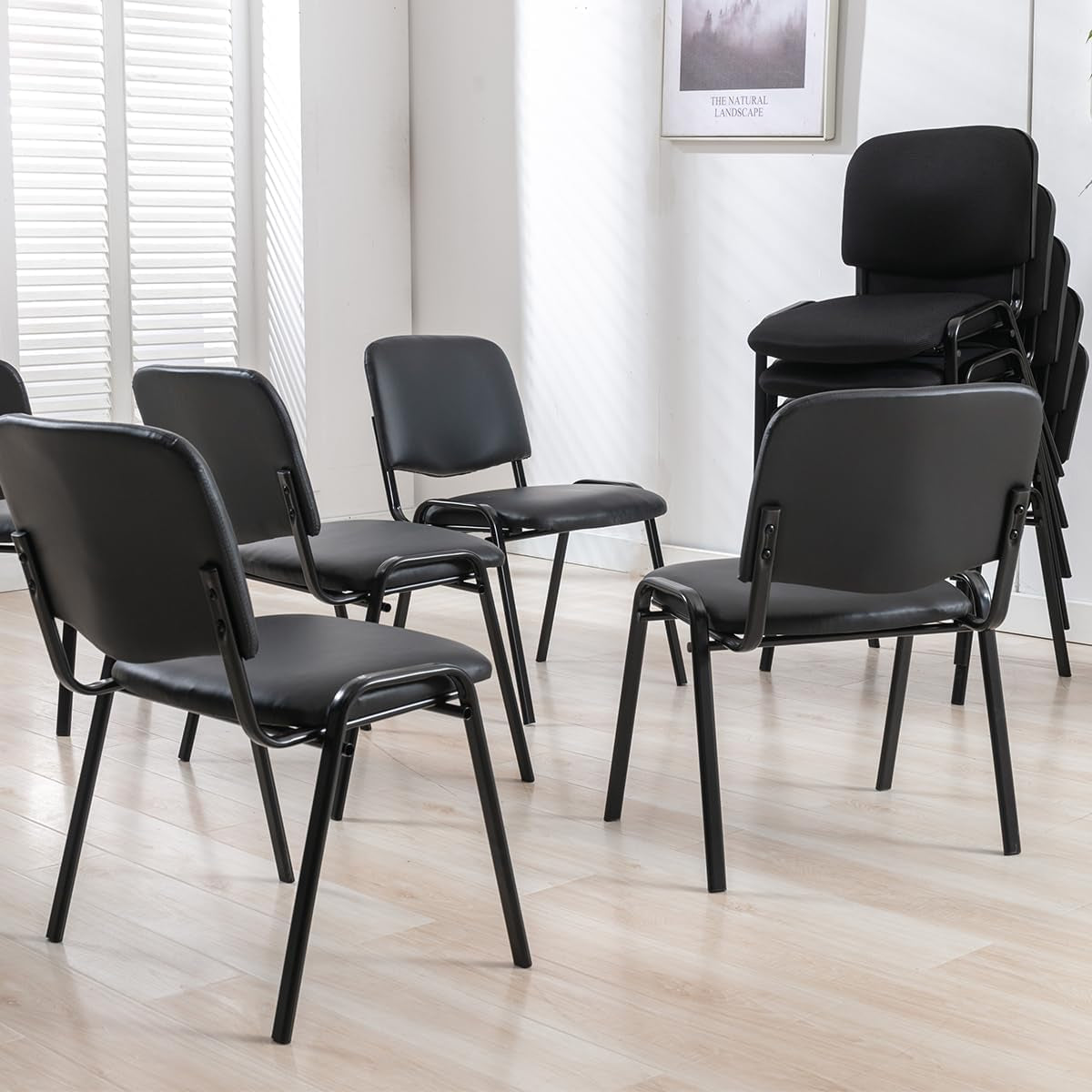  Black Office Chairs Armless Conference Room Chairs 5 Pack 