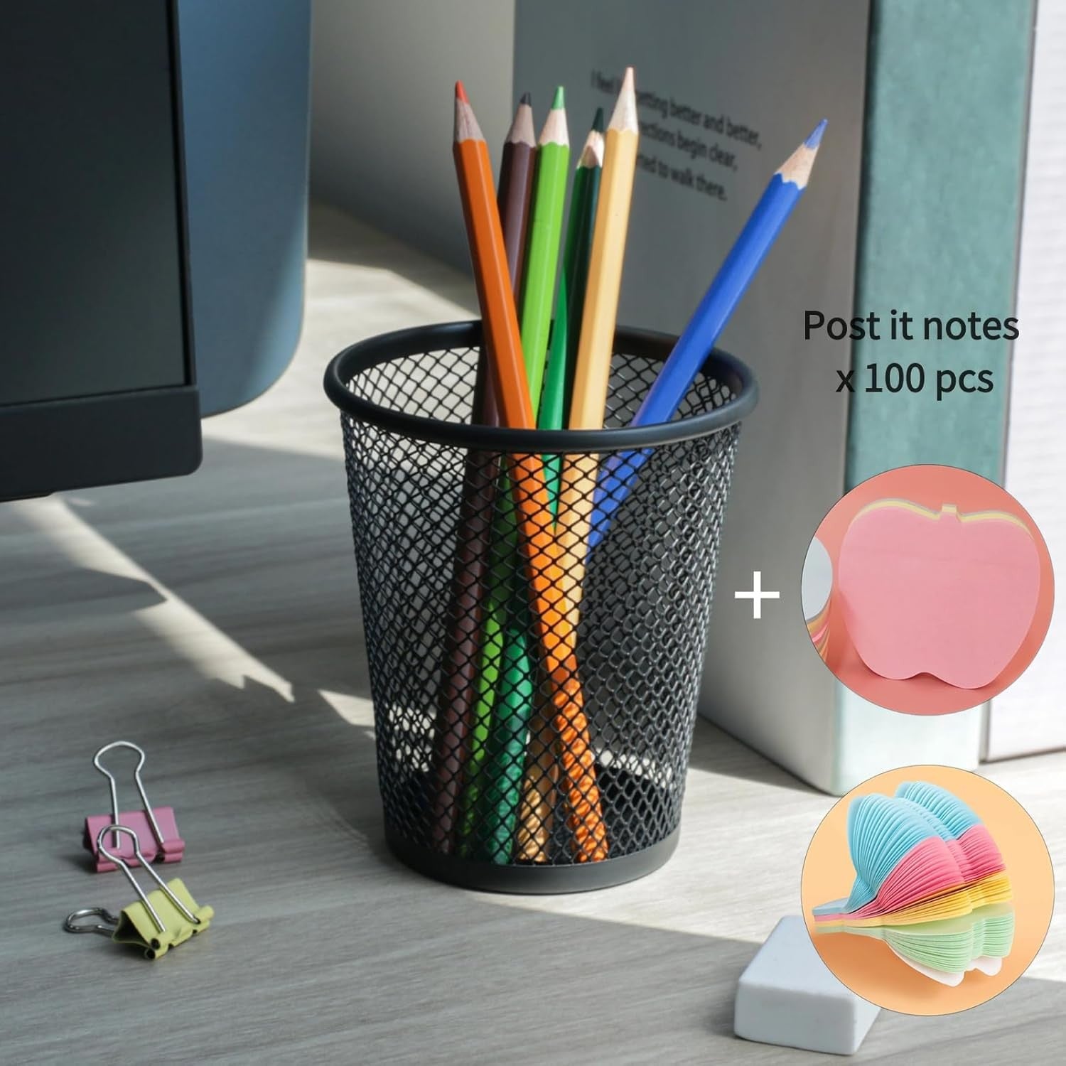 4 Packs Pen Holders, Mesh Pencil Holder Metal Cup Black for Desk, Black