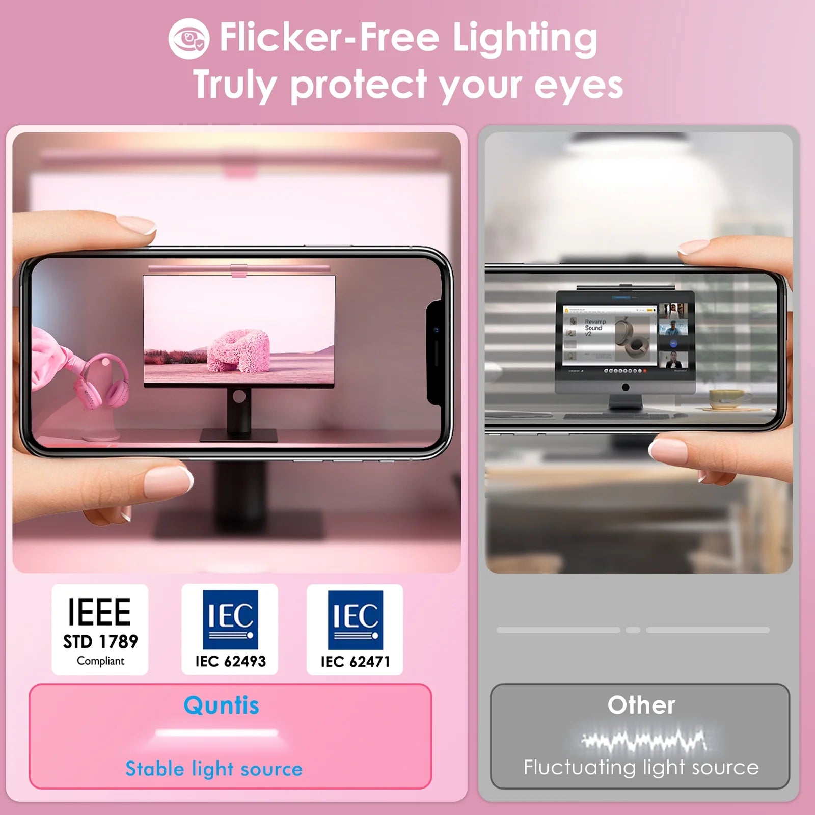 Monitor Light Bar, Eye-Care No Screen Glare Screen Light Bar, Stepless Dimming Monitor Light as Gifts for Girls for Home Office Gaming Reading, Pink