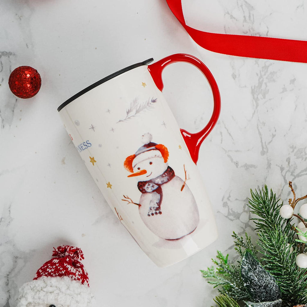 Ceramic Snowman Mug - 17 Oz Gift Boxed "Peace, Joy, and Happiness" Design