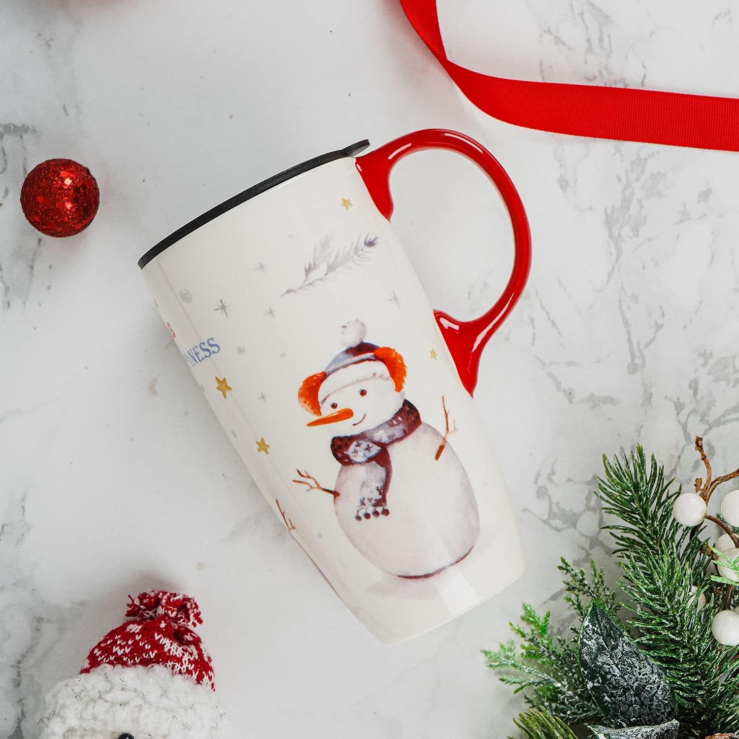 Ceramic Snowman Mug - 17 Oz Gift Boxed "Peace, Joy, and Happiness" Design