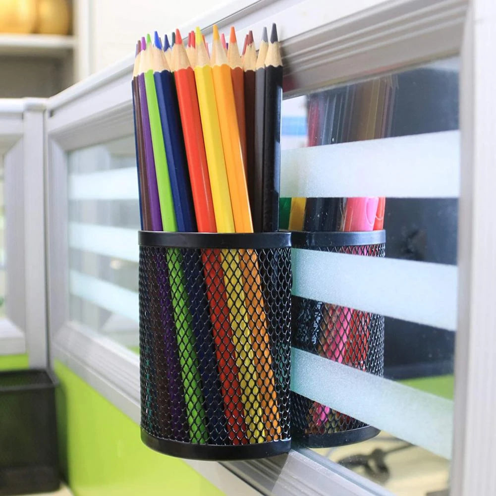 Magnetic Metal Mesh Pencil Holder, Wire Mesh Storage Basket Organizer with Strong Magnet for Refrigerator, Whiteboard, Locker Accessories, Office Supplies Organizers, 3 Slot Black