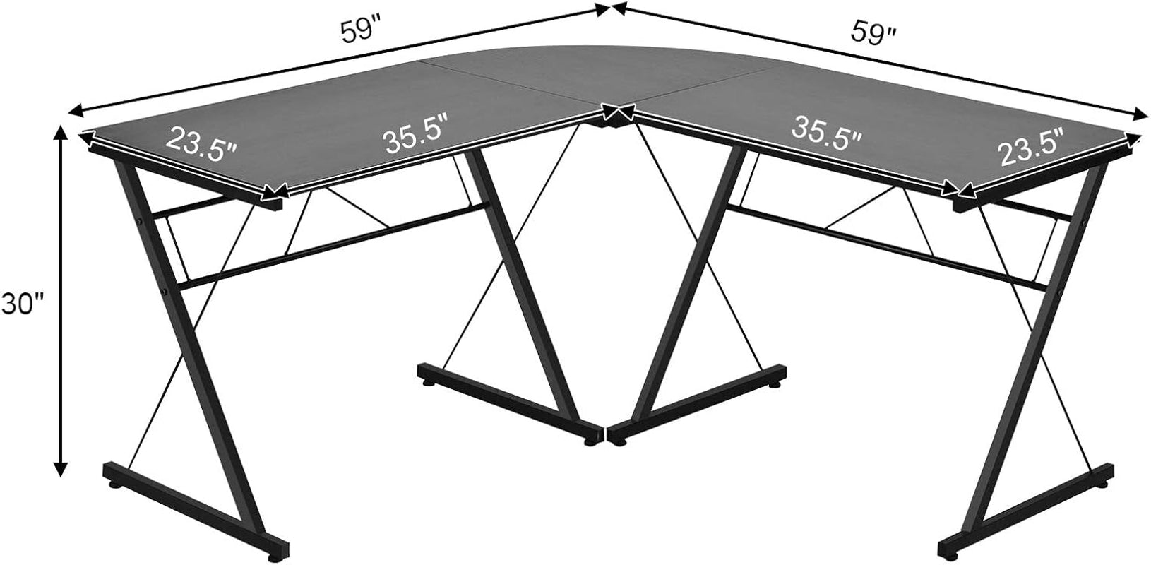 L-Shaped Desk Corner Computer Desk, Space-Saving & Multifunctional Home Office Desk Writing Workstation Study Desk with round Corner (Black)