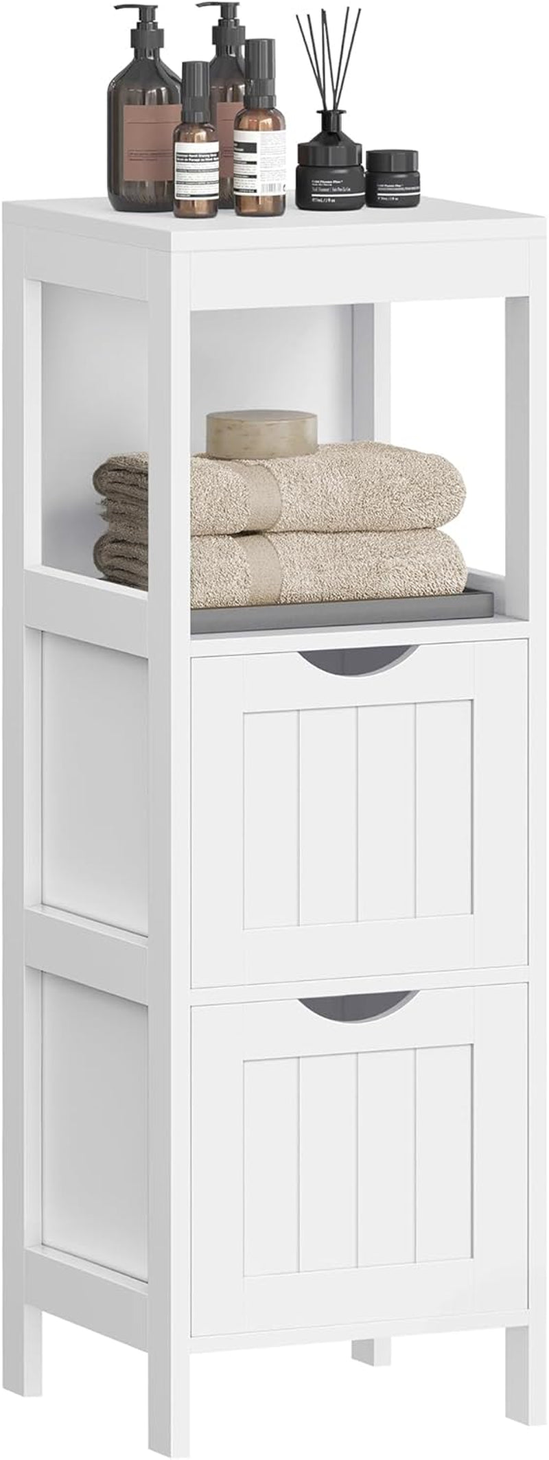 Storage Cabinet, Storage Organizer Rack Stand for Bathroom, Living Room, Bedroom, Multifunctional Corner Unit, 2 Drawers, 35 Inches in Height, White UBBC42WT