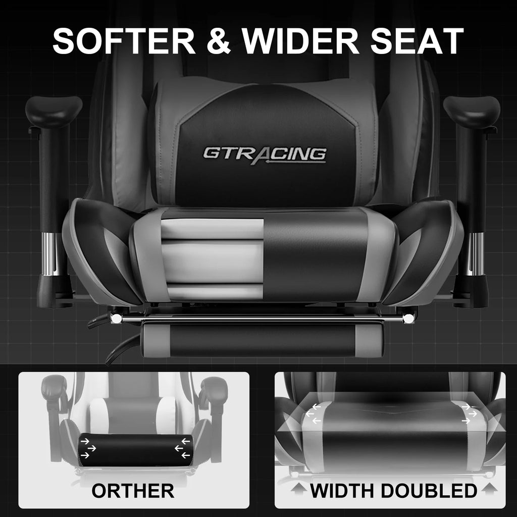 Gaming Chair with Footrest PU Leather Office Chair with Adjustable Headrest, Gray