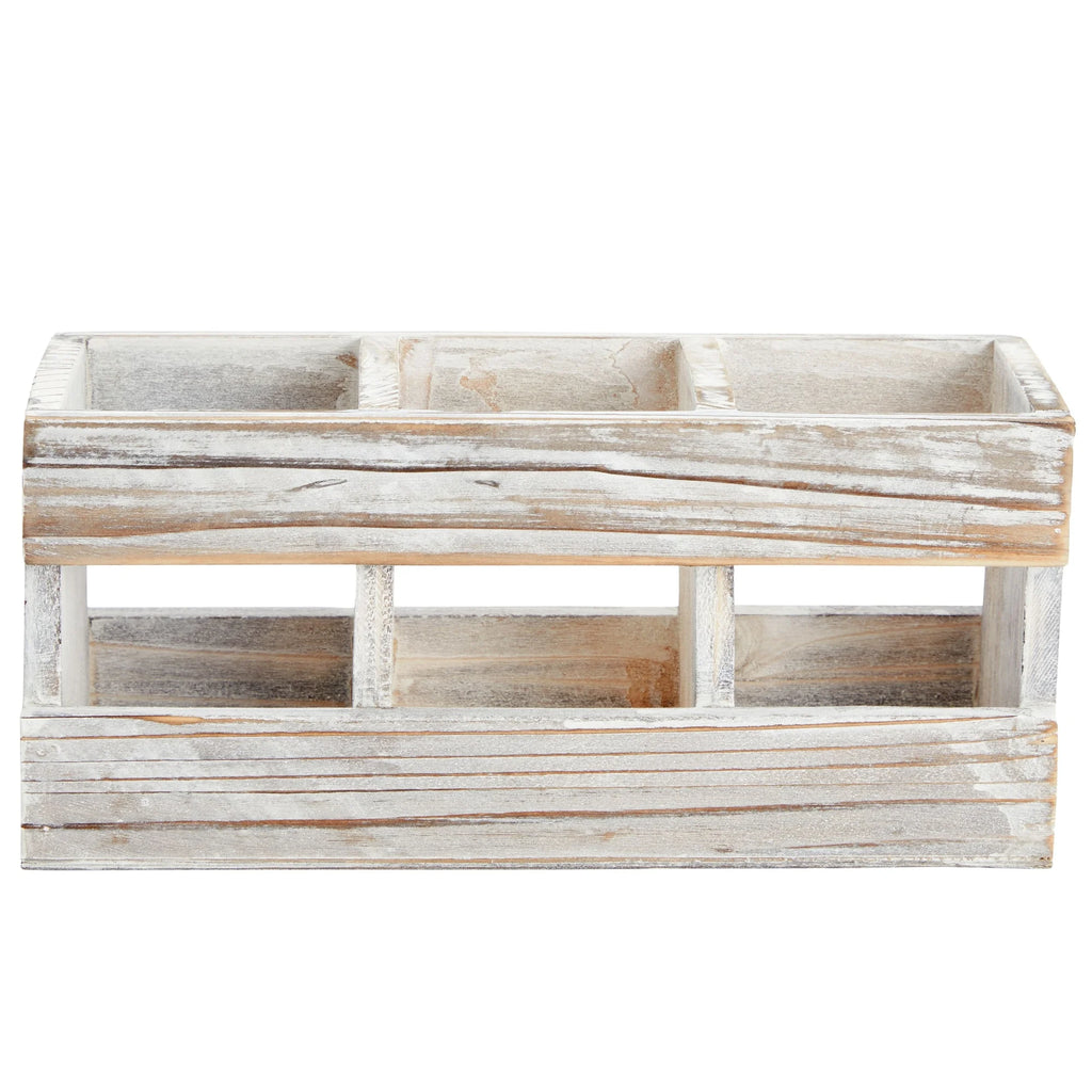 Rustic-Style Desk Pencil Holder with 3 Compartments - Farmhouse Decor and Wooden Organizer for Pen and Office Accessories