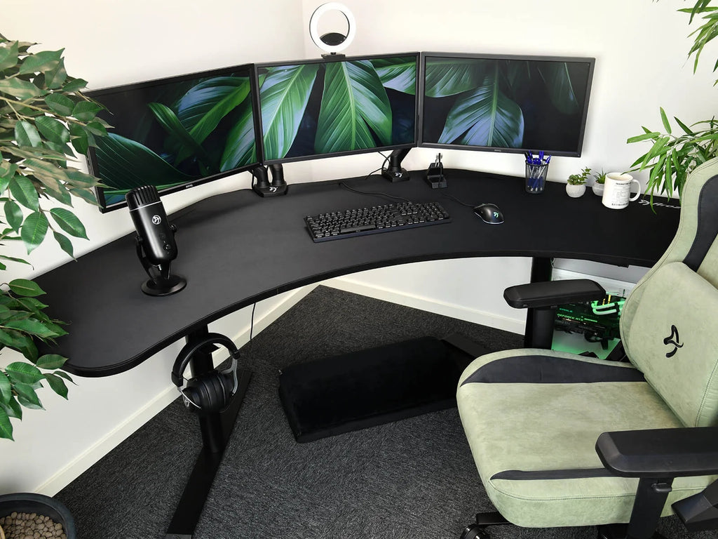 Arena Angelo L Shaped Gaming Desk, PC Gaming Desk L Shape, Height Adjustable L Shaped Standing Desk for Home Office, Computer Desk with Full Coverage Mouse Pad (Pure Black)