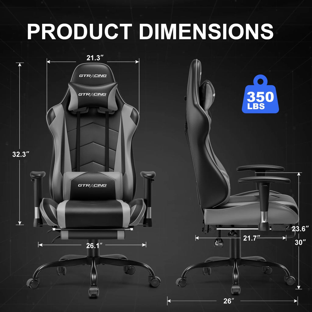 Gaming Chair with Footrest PU Leather Office Chair with Adjustable Headrest, Gray
