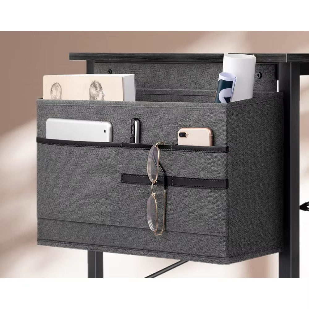 Small Desk with Power Outlets and USB Port - Modern Home Office Gaming Desk with Storage