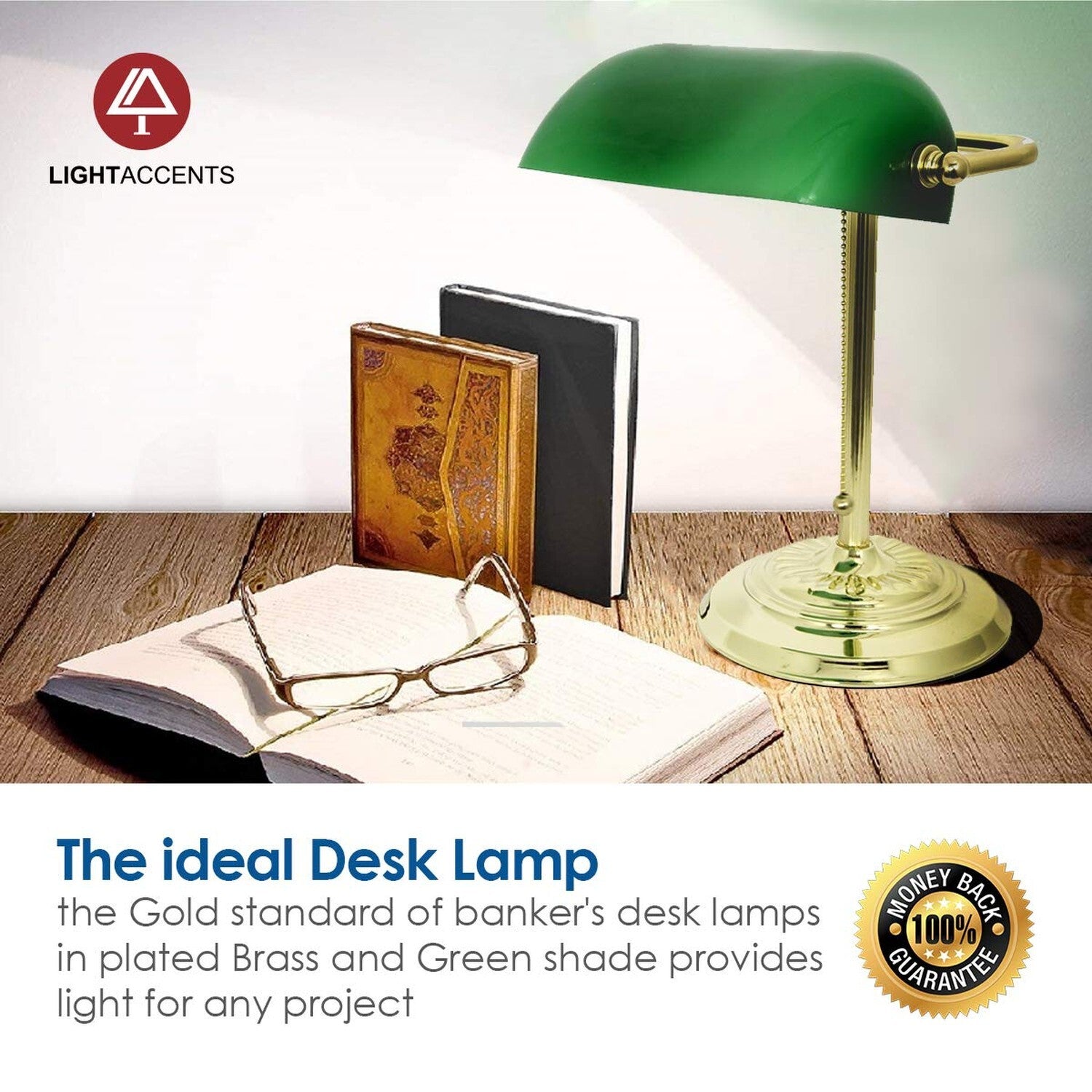 LIGHTACCENTS Bankers Lamp Desk Lamp with Green Glass Shade Bankers Lamp Green...
