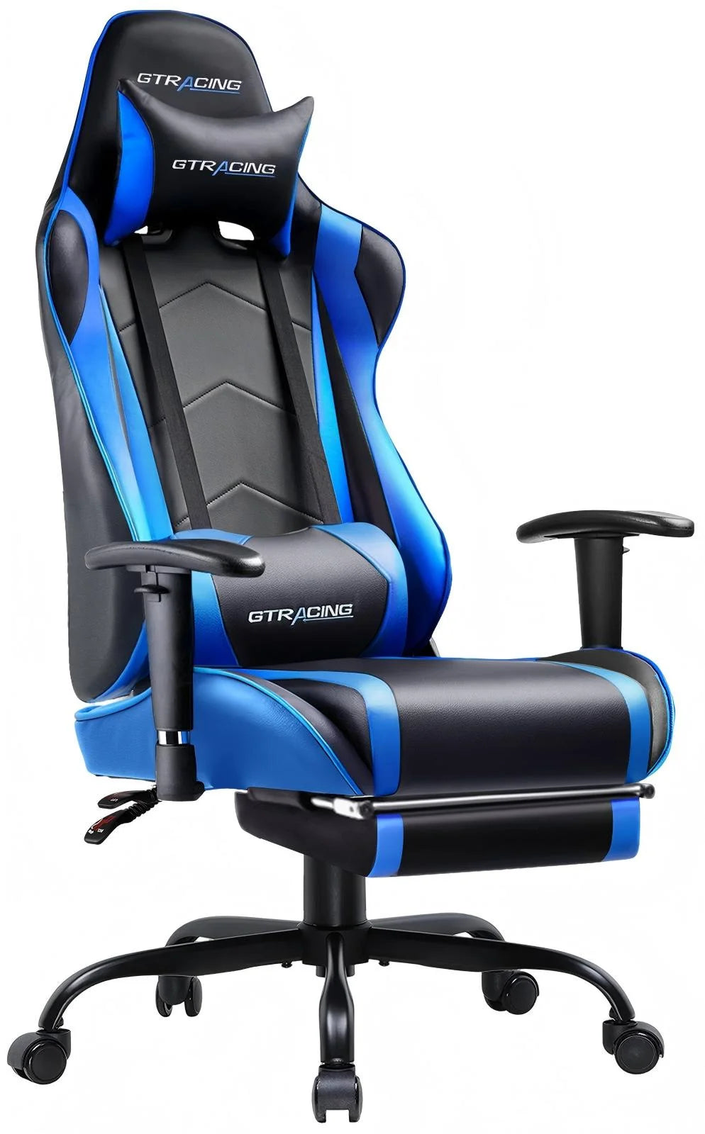 Gaming Chair Office Chair PU Leather with Footrest&Adjustable Headrest,Blue