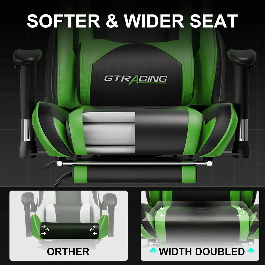 Gaming Chair Office Chair PU Leather with Adjustable Headrest and Lumbar Pillow, Green