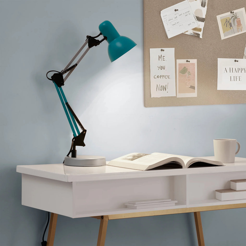 20" Modern Architect Desk Lamp, Metal, Turquoise and Gray Colorblock