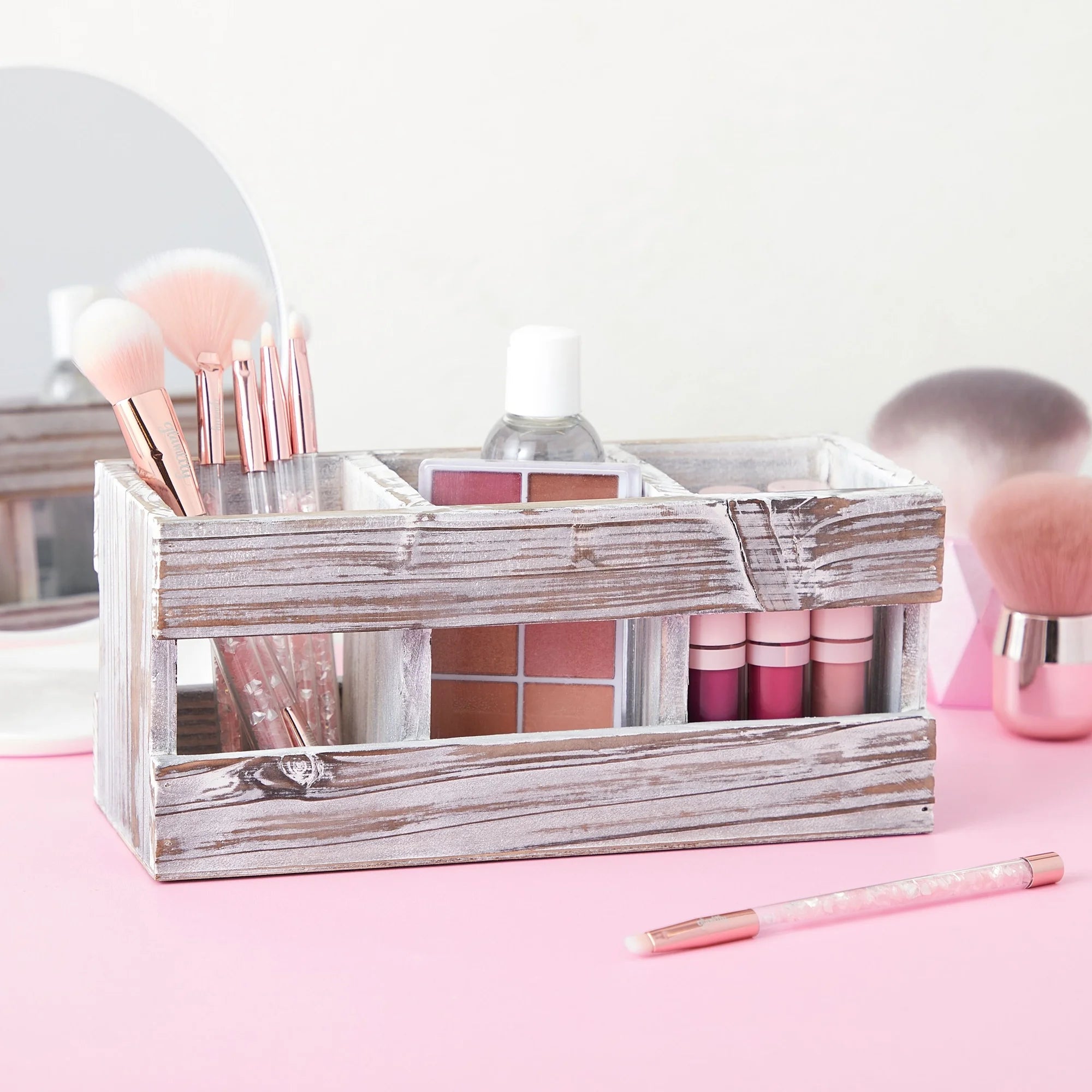 Rustic-Style Desk Pencil Holder with 3 Compartments - Farmhouse Decor and Wooden Organizer for Pen and Office Accessories