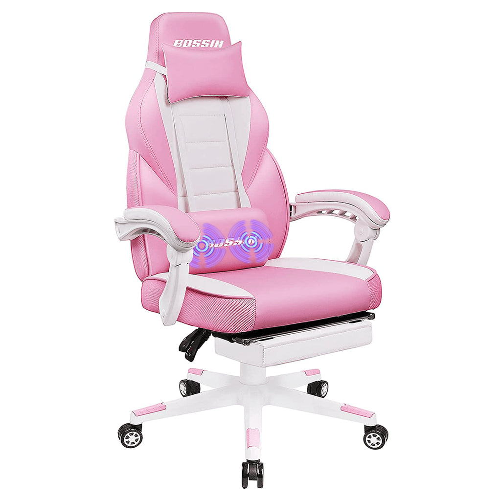 Gaming Chairs with Footrest, Massage Leather Game Chair for Adults, Big and Tall Gamer Chair with Headrest and Lumbar Support