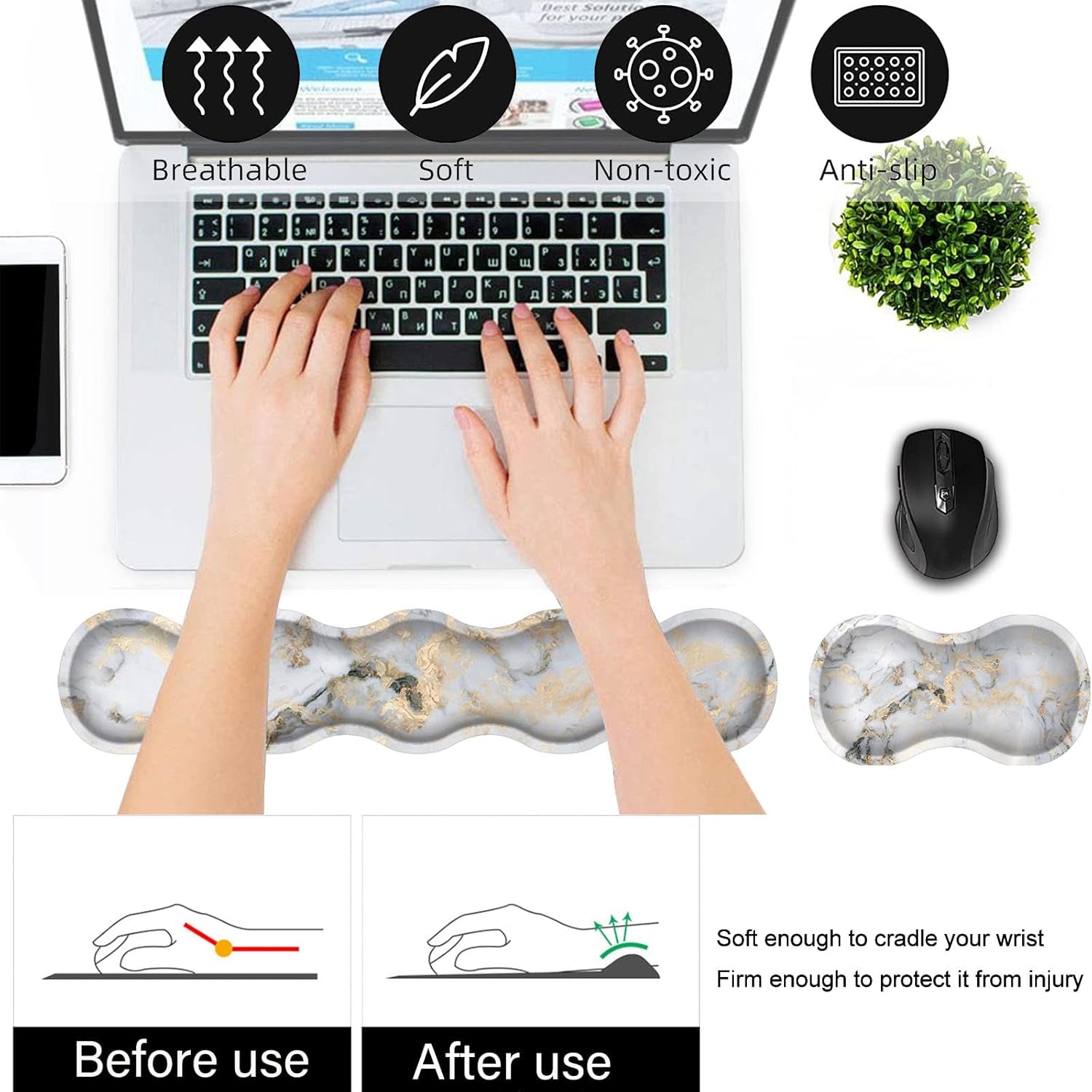 Keyboard Wrist Rest and Mouse Pad Wrist Support Set