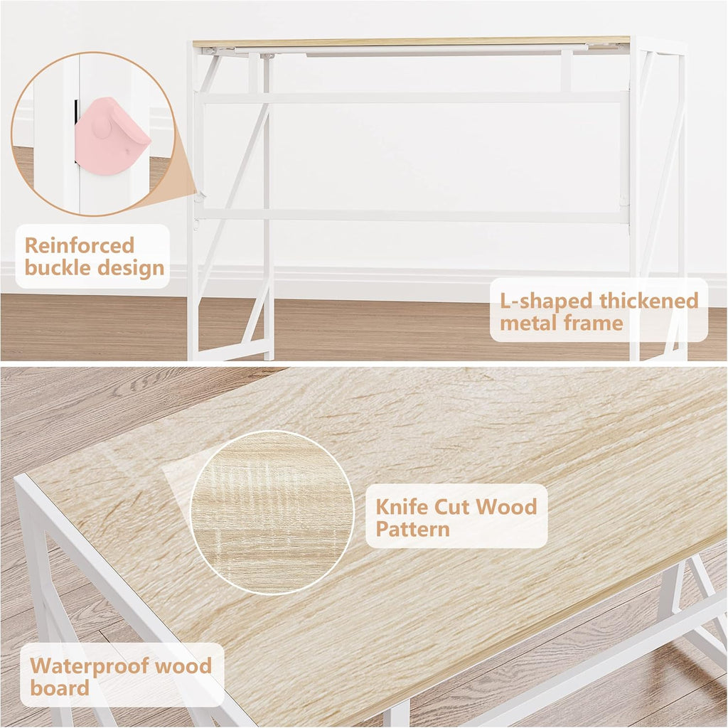 Folding Desk Writing Computer Desk for Home Office, No-Assembly Study Office Desk Foldable Table for Small Spaces