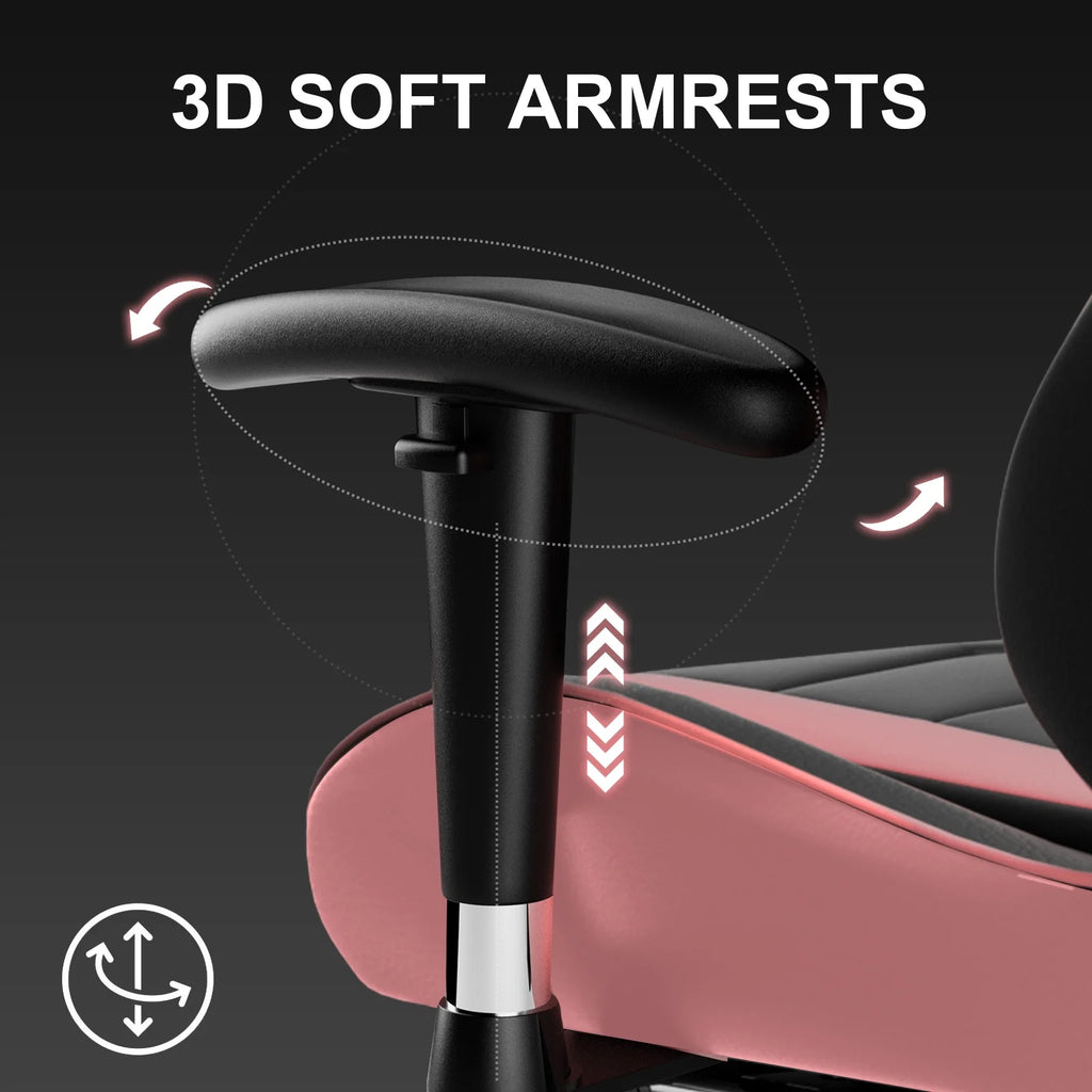 Gaming Chair with Footrest PU Leather Office Chair with Adjustable Headrest, Pink