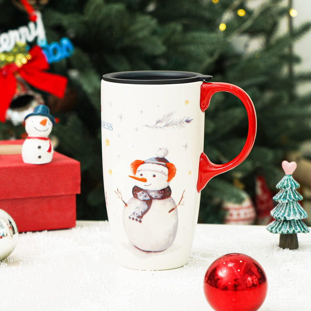 Ceramic Snowman Mug - 17 Oz Gift Boxed "Peace, Joy, and Happiness" Design