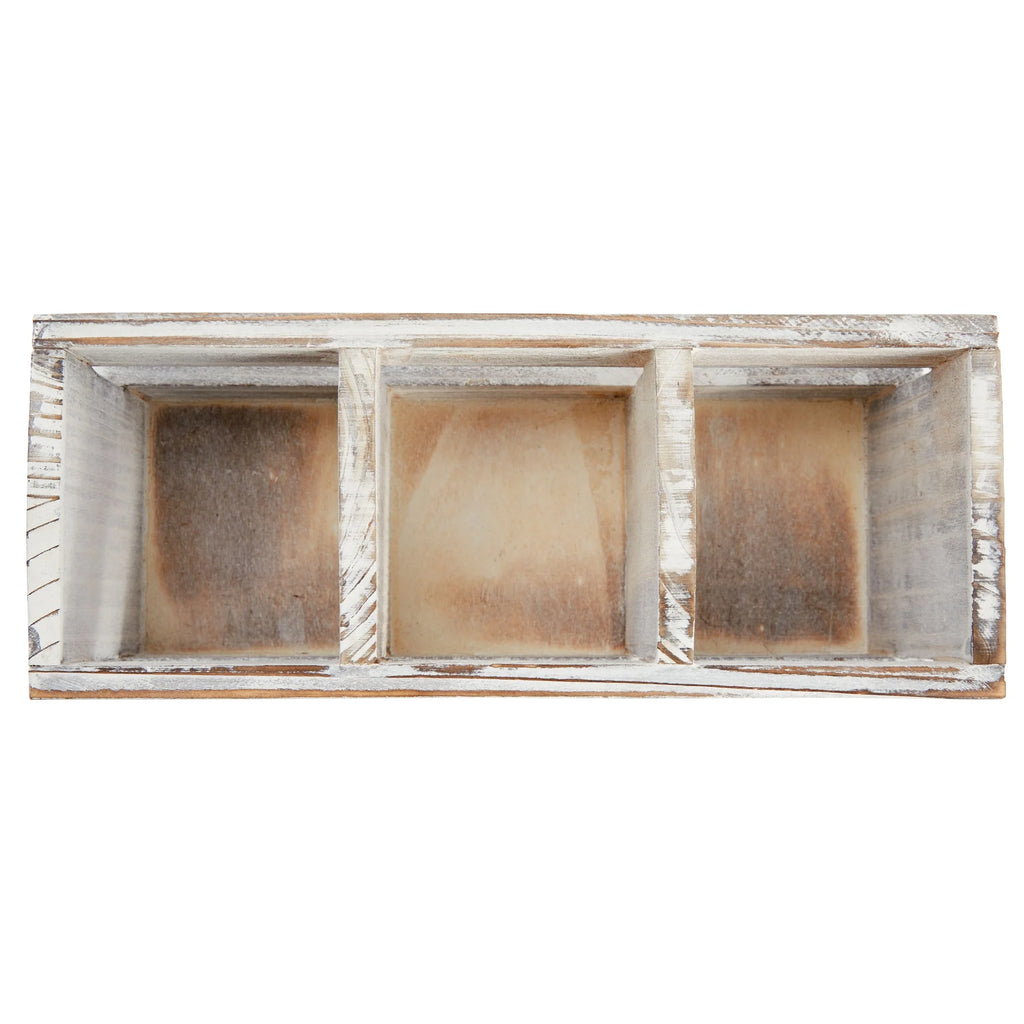 Rustic-Style Desk Pencil Holder with 3 Compartments - Farmhouse Decor and Wooden Organizer for Pen and Office Accessories