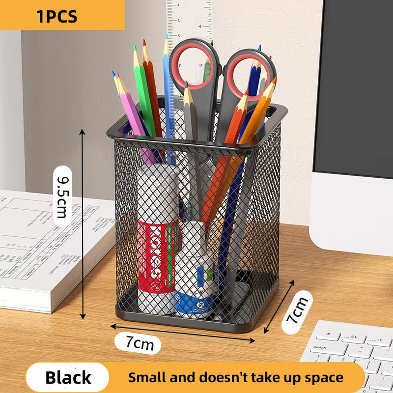 Container Desk Organizer Container Black Desktop Metal Pen Holders Mesh Pencil Cup Pen Case