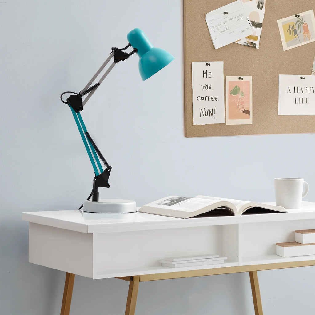 20" Modern Architect Desk Lamp, Metal, Turquoise and Gray Colorblock