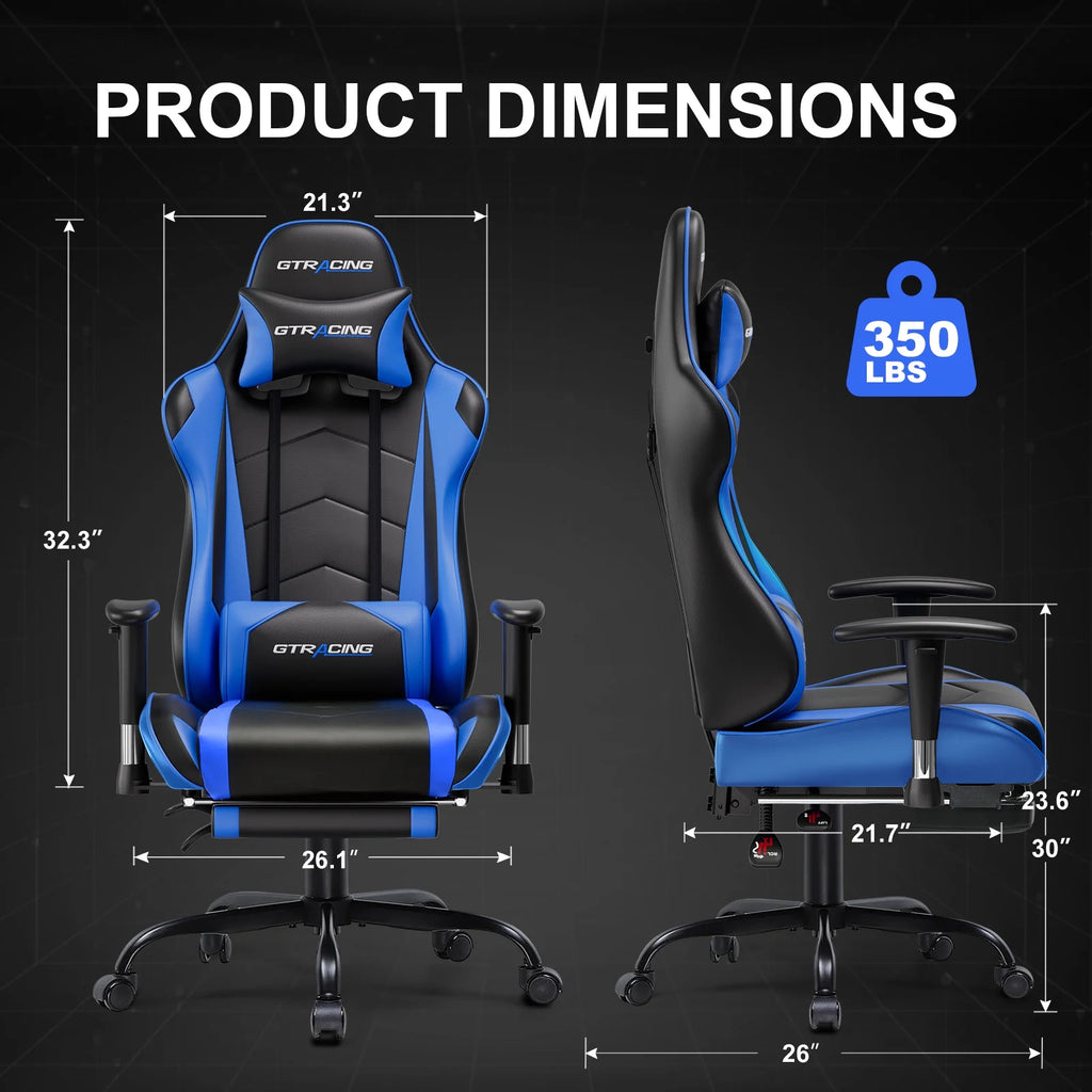 Gaming Chair Office Chair PU Leather with Footrest&Adjustable Headrest,Blue