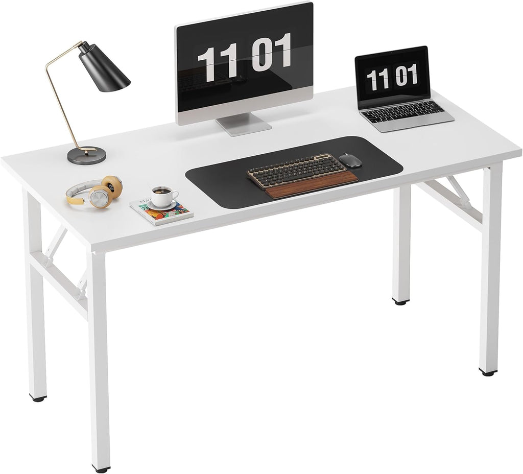 47 Inches Folding Computer Desk, Modern Foldable Laptop Gaming Desk, Portable Home Office Table Study Writing Table, White