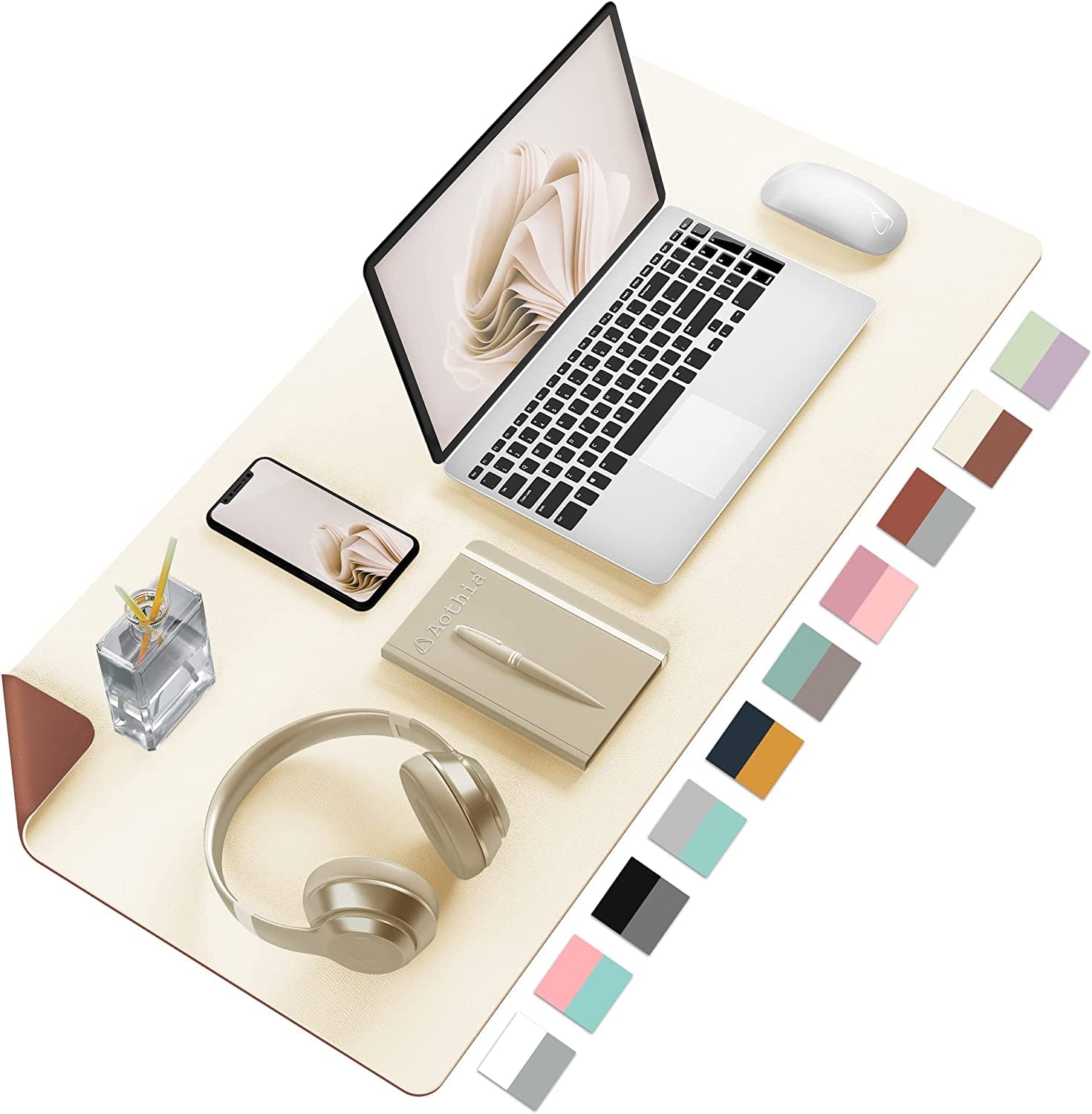 Double-Sided PU Leather Desk Pad - Non-Slip Large Mouse Pad & Desk Mat for Office, Home - Waterproof, Easy to Clean,(31.5" X 15.7", Beige)