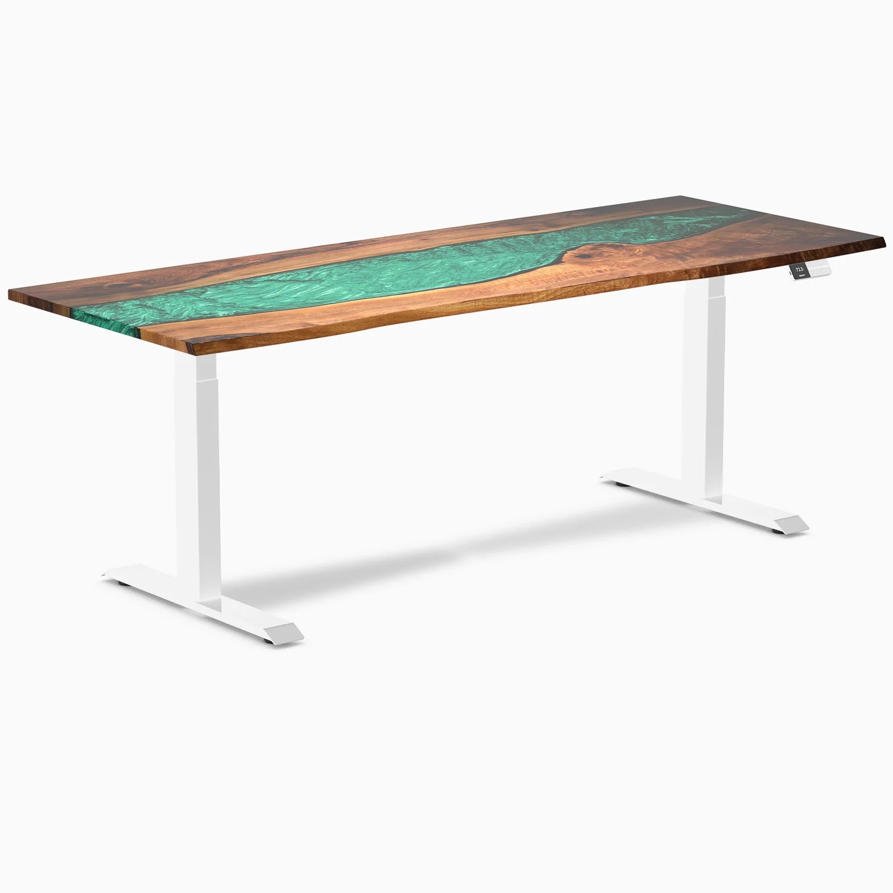 Dual Resin Hardwood Sit Stand Desk - Walnut Emerald River / 80 X 30 Inches / White