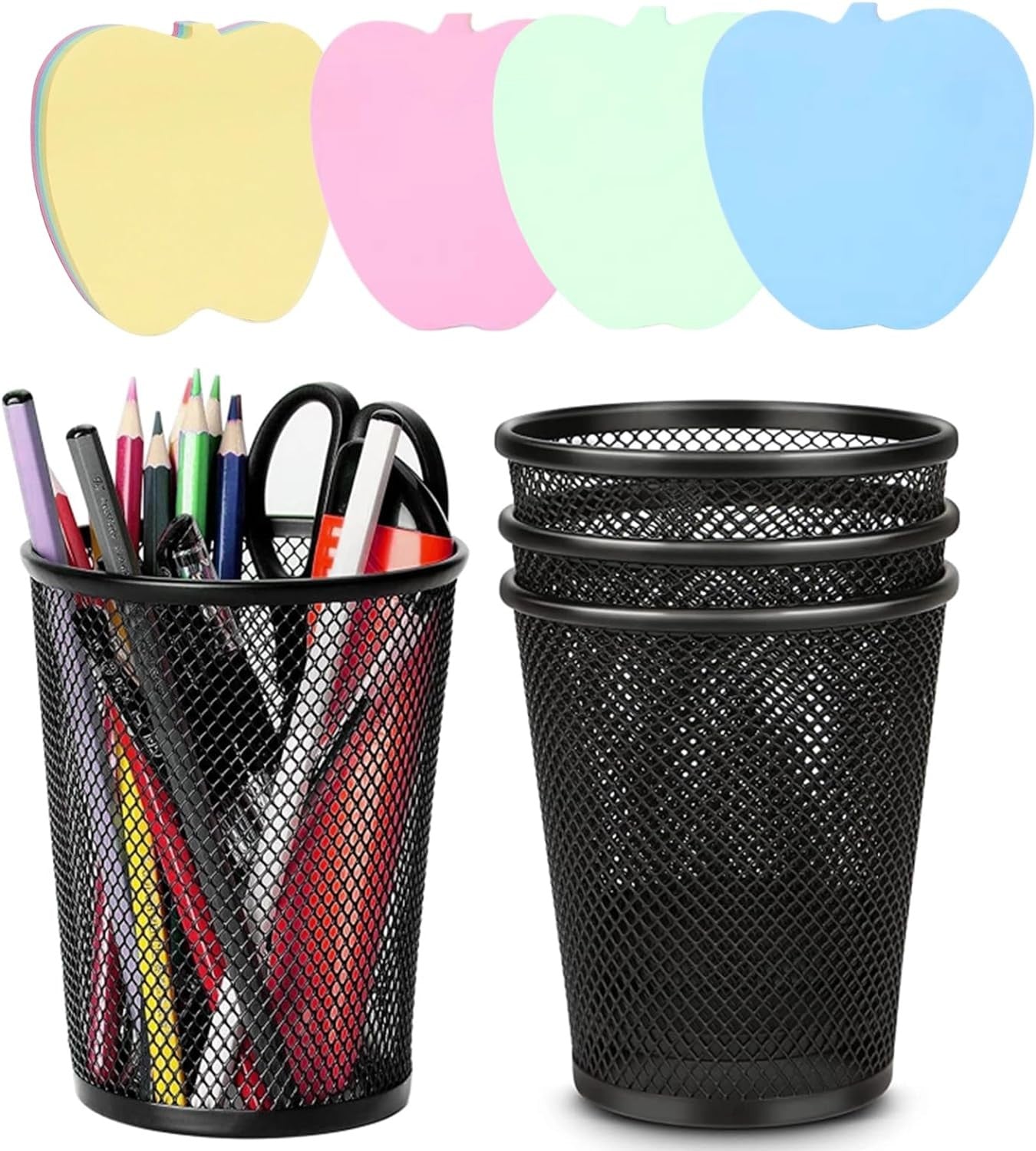 4 Packs Pen Holders, Mesh Pencil Holder Metal Cup Black for Desk, Black