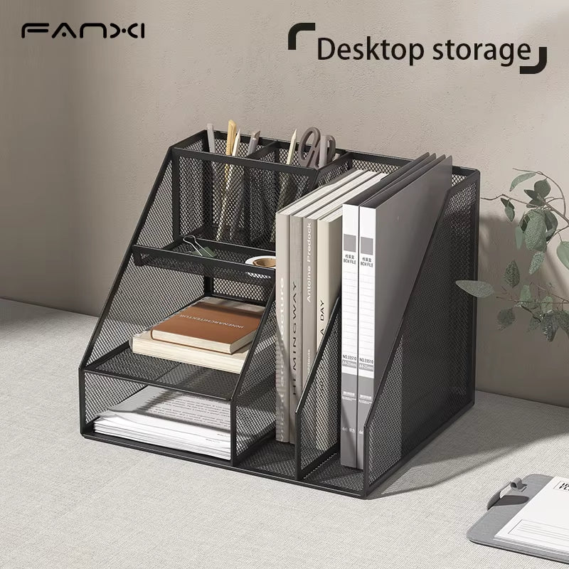 Desk Organizer with File Holder, Desk Organizers with 3 Tier Letter Trays and 2 Pen Holders,