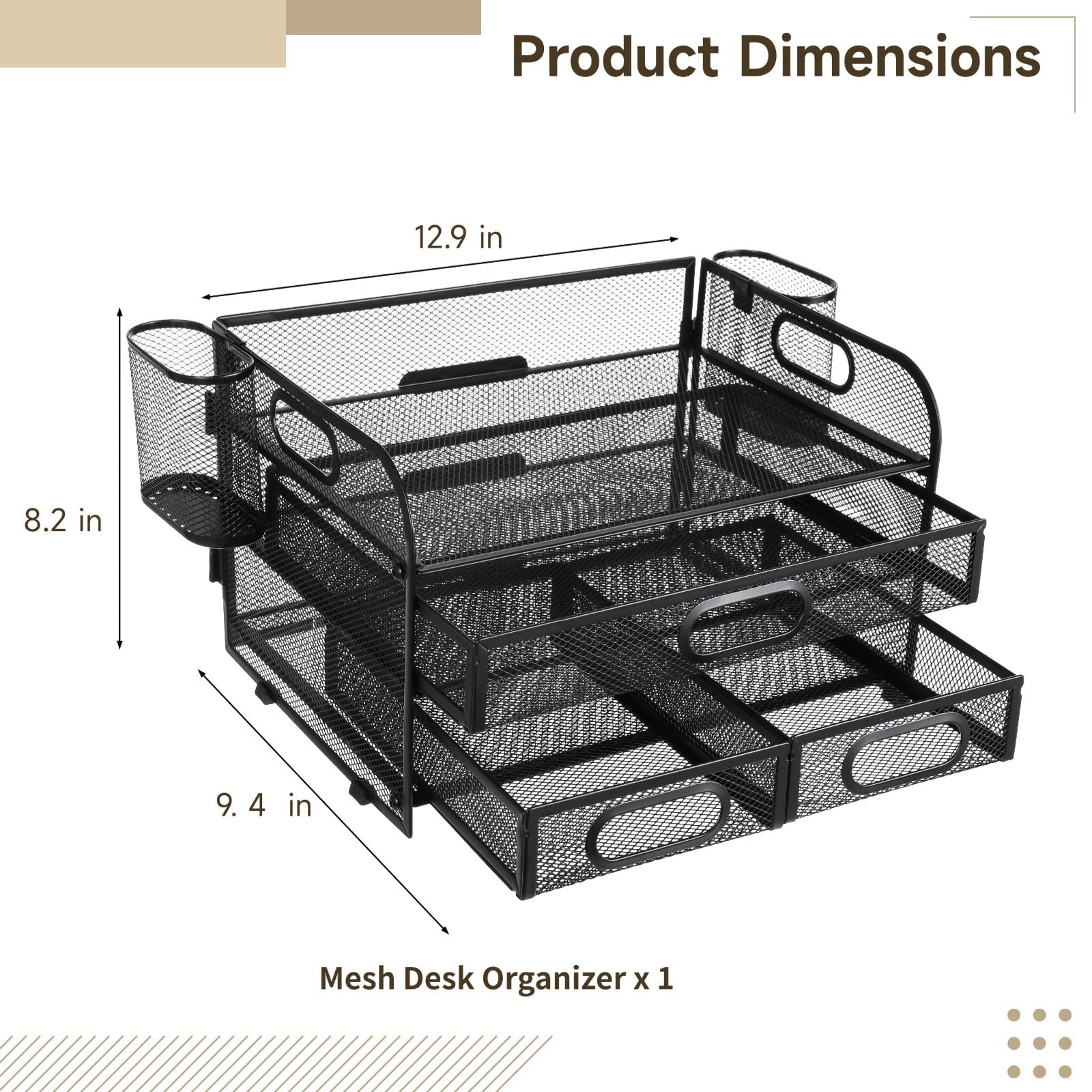 3-Tier Desk Organizer with Pen Holders, Mesh Desktop Storage for Office Supplies and Magazines, Black