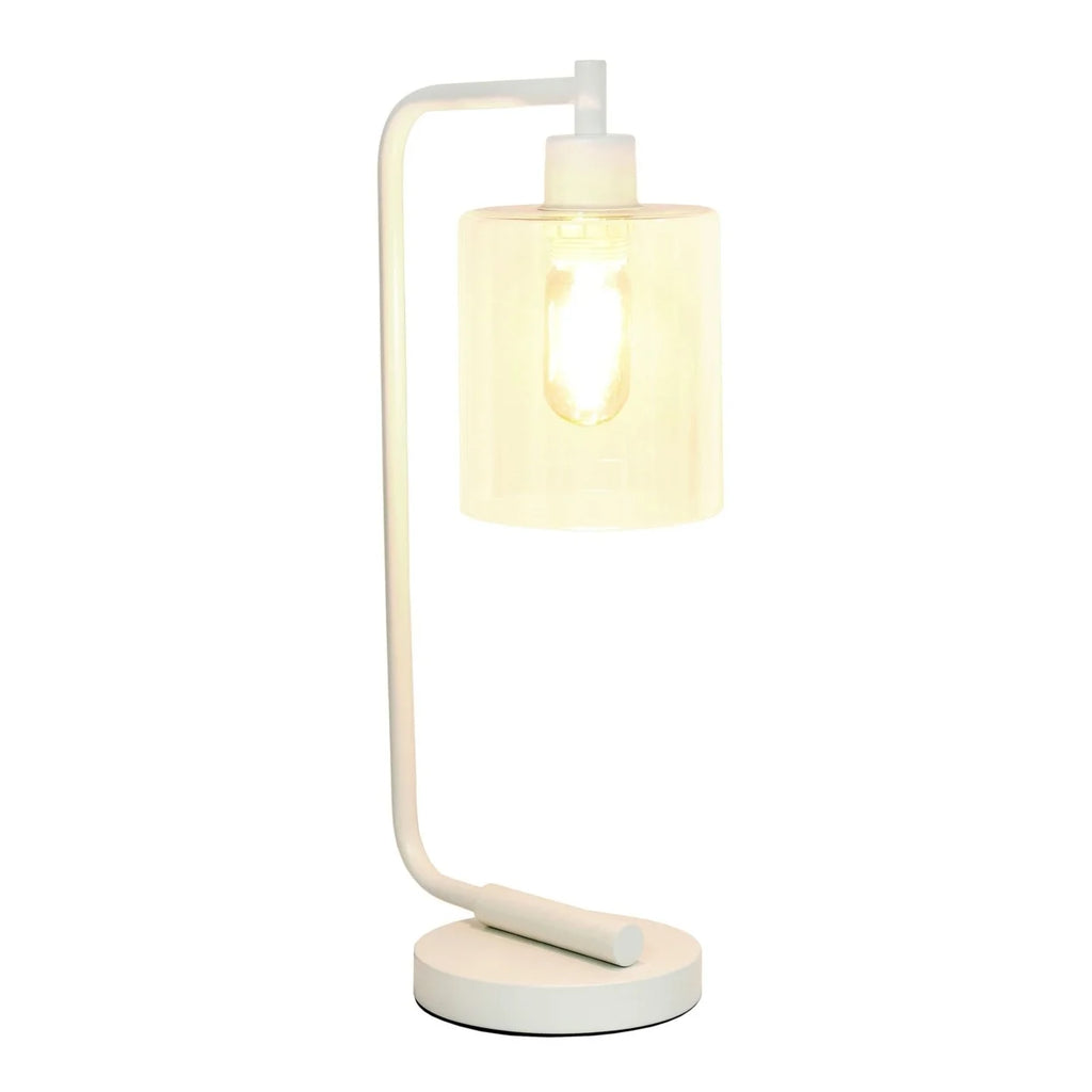 Modern Iron Desk Lamp with Glass Shade White