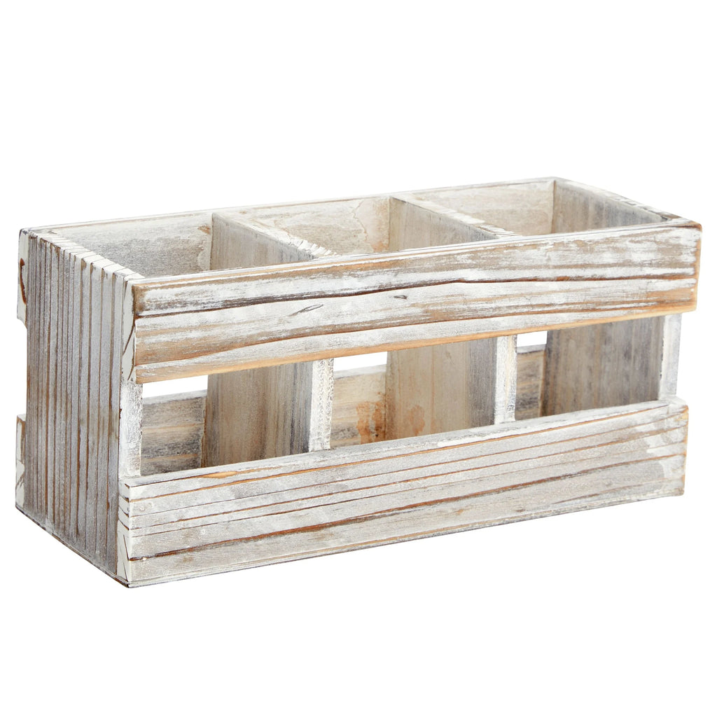 Rustic-Style Desk Pencil Holder with 3 Compartments - Farmhouse Decor and Wooden Organizer for Pen and Office Accessories