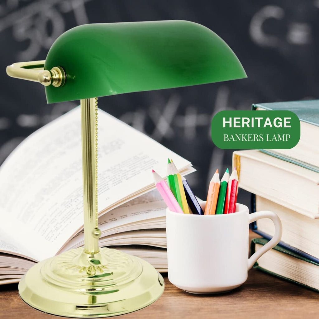 LIGHTACCENTS Bankers Lamp Desk Lamp with Green Glass Shade Bankers Lamp Green...