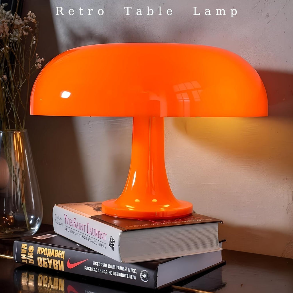 Retro Orange Mushroom Lamp for Bedroom Nightstand Mid Century Modern Table La...