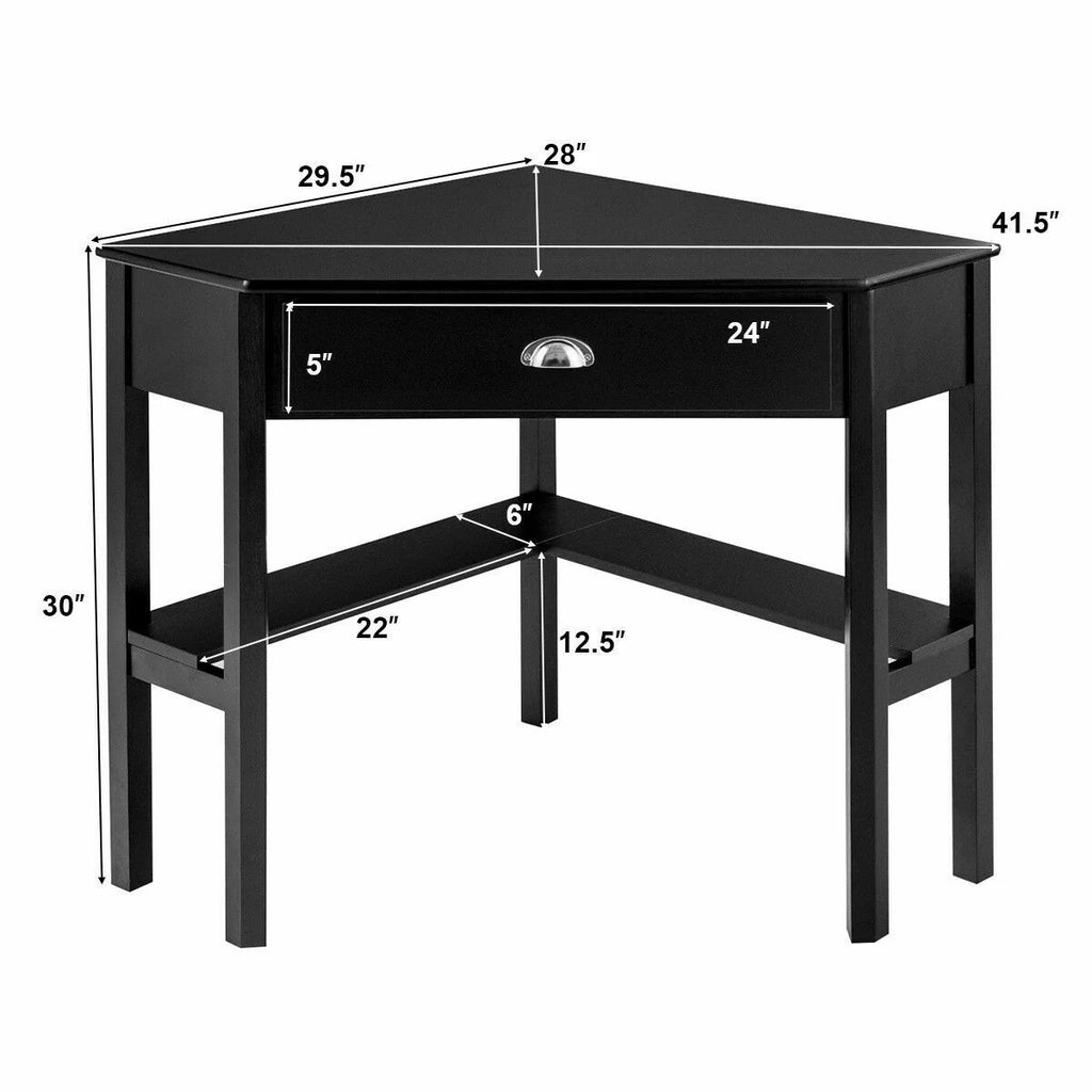 Triangle Computer Desk Corner Office Desk Laptop Table W/ Drawer Shelves Rustic Black
