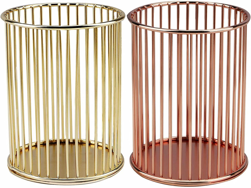Pen Pencil Holder, Metal Wire Pen Pencil Cup Holders for Desk Cute Organizer, Makeup Brushes Cup Holder Organizer (1PC Rose Golden+1Pc Golden), by