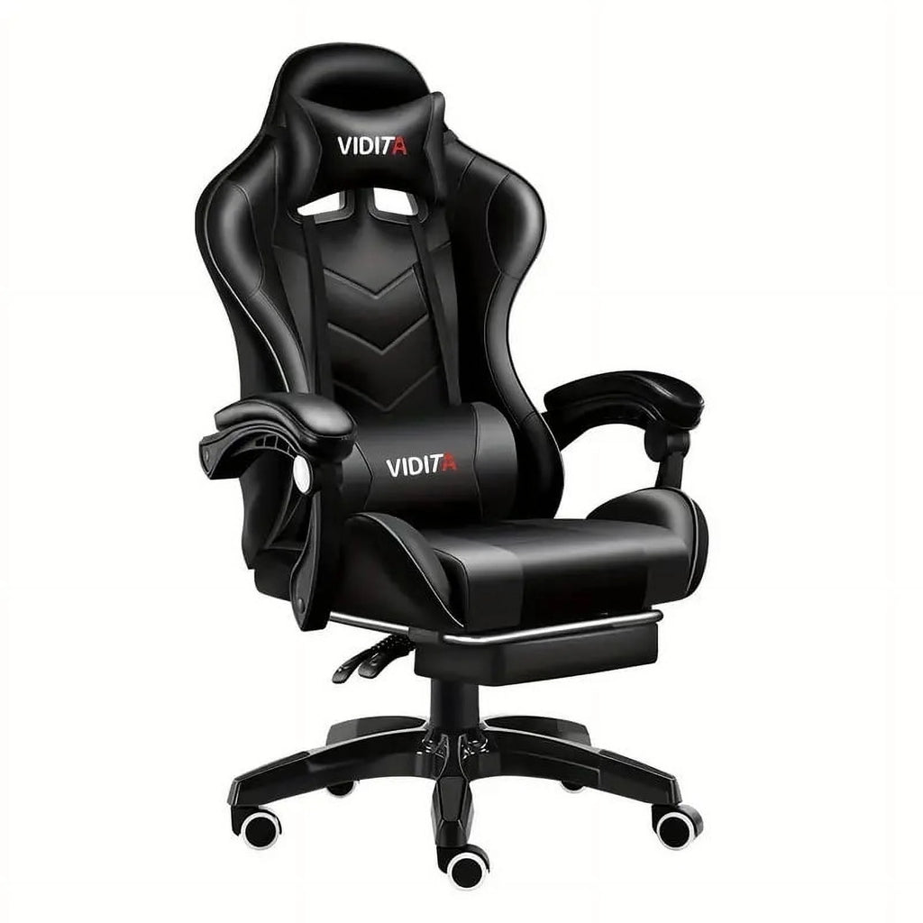 Gaming Chair with Adjustable Footrest, High Back Office Chair with Lumbar Support & Adjustable Headrest Video Game Chairs for Adults Black